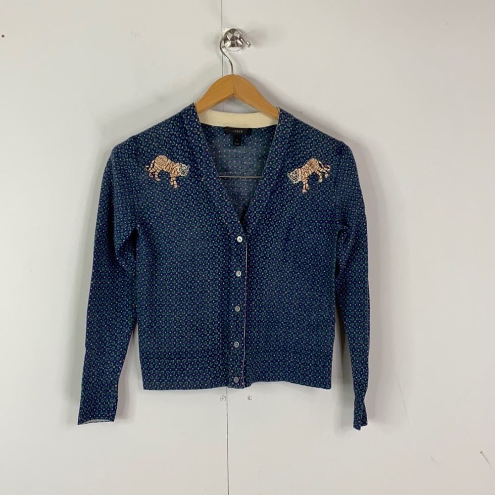 J Crew Merino Wool Tiger C Neck Cardigan
